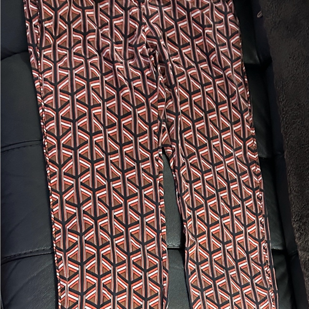 Designer Diane Von Furstenberg Red Black Geometric Print Silk Pants Size 6